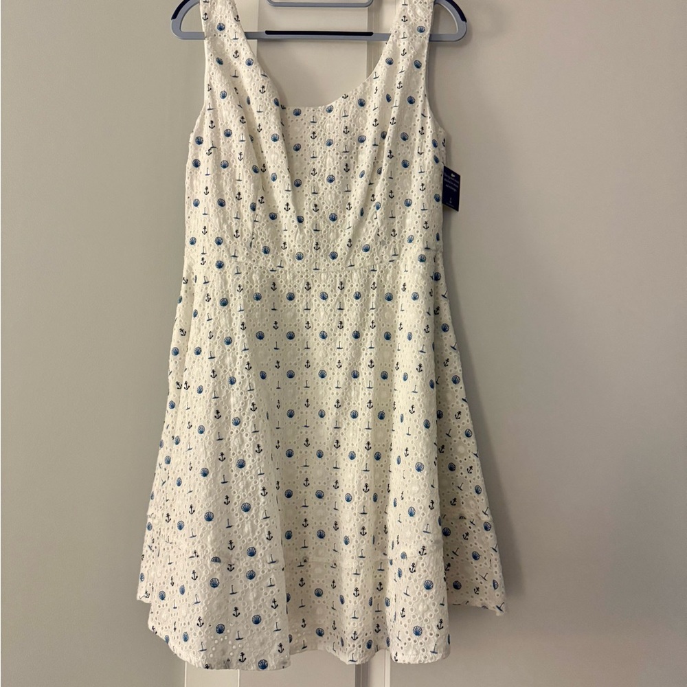 Kiel James Patrick Cream Eyelet Dress with Blue Anchor Motif